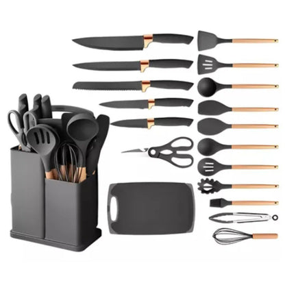 Set x19 utensilios cuchillos negro