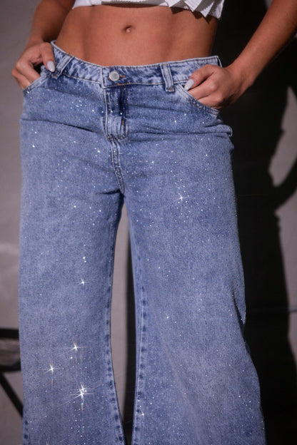 Pantalón jeans oversize brillos
