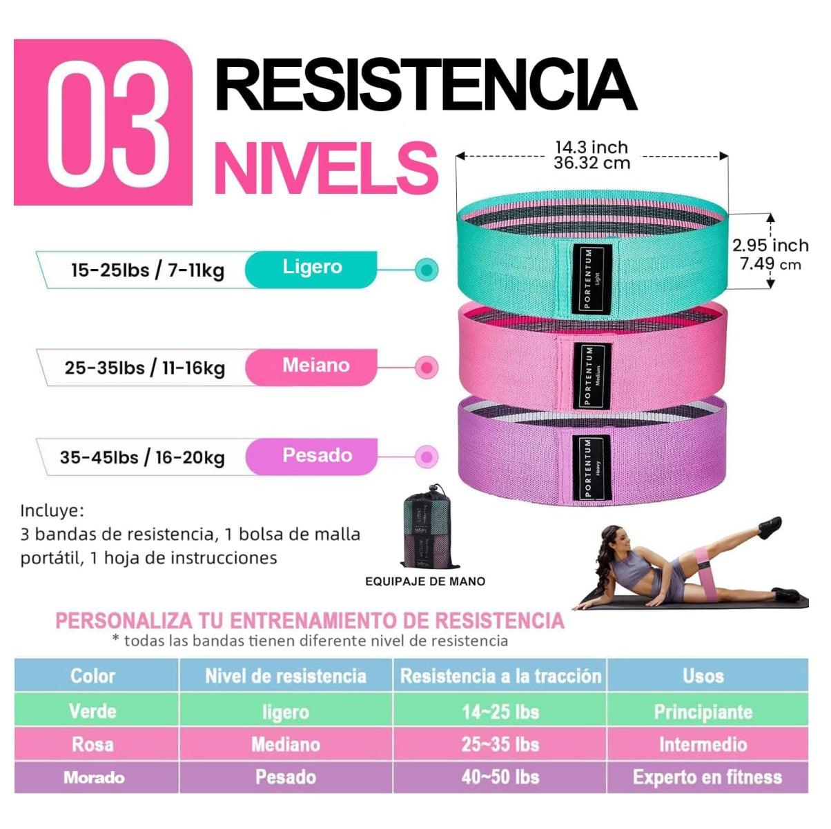 Bandas resistencia tela antideslizante