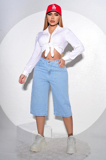 Bermuda de jeans brillo