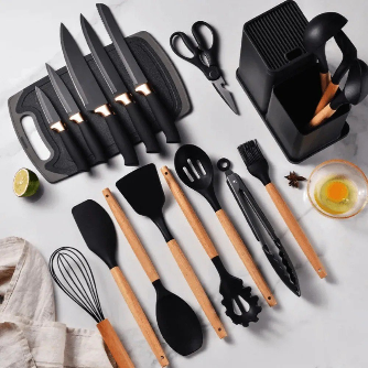 Set x19 utensilios cuchillos negro
